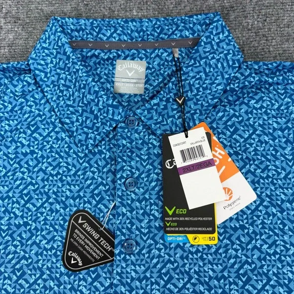 Callaway Polo Shirt Mens 2XLT Vallarta Blue Opti-Dri Swing Tech Golf Stretch NEW - Picture 4 of 16